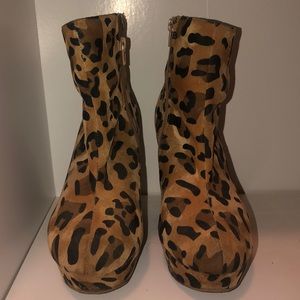 Suede Bamboo Cheetah Print Wedge Boots